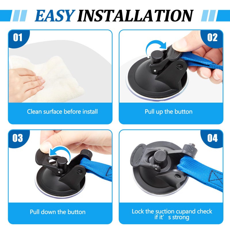 Woanger 4 Pcs Suction Cup Fender Straps Adjustable Boat Bumpers Fenders Strap Heavy Duty Suction Cups Vacuum Outdoor for Boat Bumpers Fenders(Blue) - Image 3